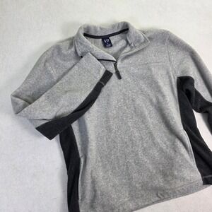 GAP Mens XL Fleece Quarter Zip Pullover Grey Charcoal Colorblock Sweatshirt